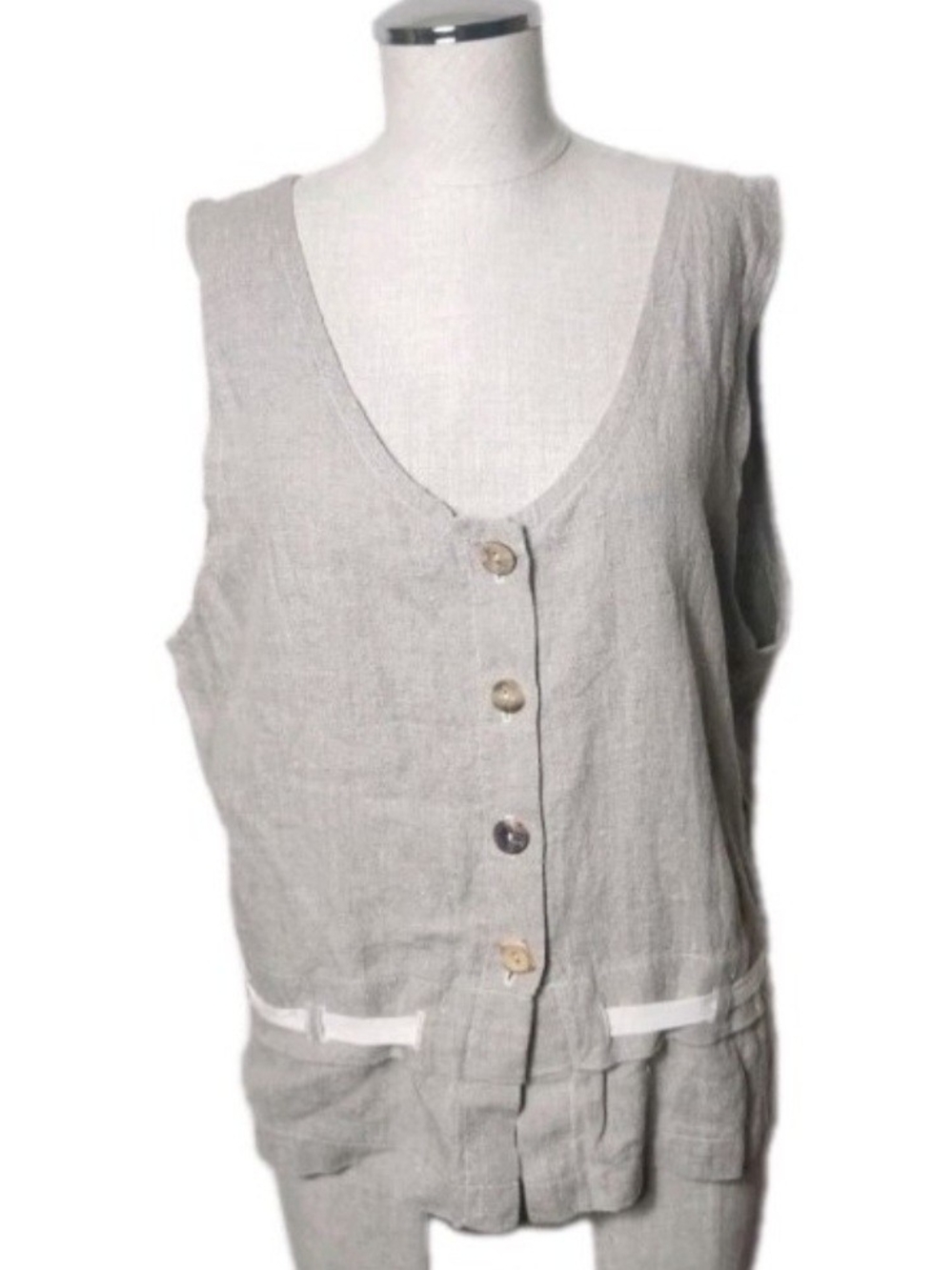 Vintage BODIL Women's Lagenlook Style Made In USA 100% Linen Vest Size XL??